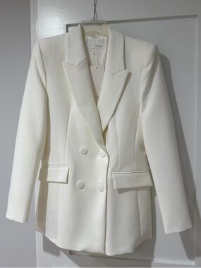 ZARA STRAIGHT CUT DOUBLE BREASTED 4 BUTTON BLAZER SNOW WHITE LARGE